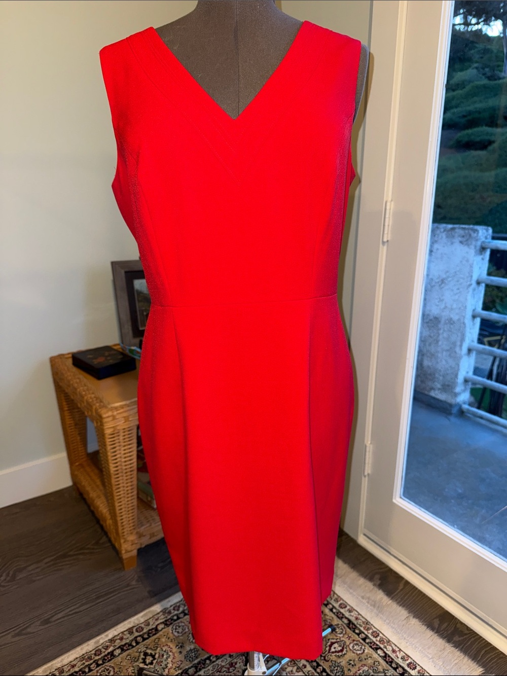 Nine West Red V-Neck Midi Sheath Dress